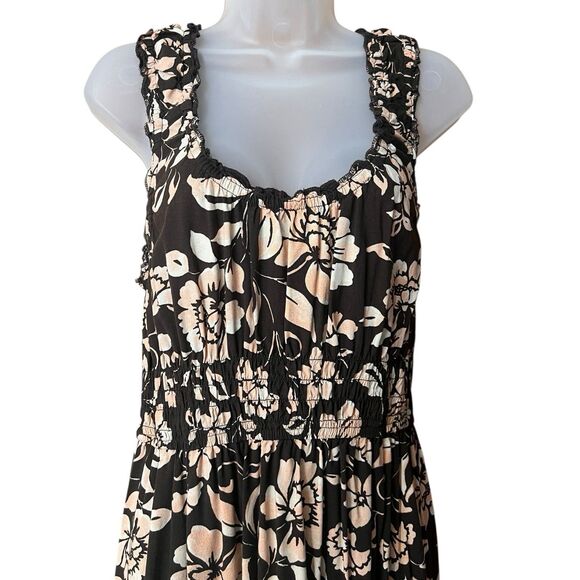 Patrons of Peace Brown and Pink Floral Maxi Dress Sz Large Milkmaid Cottagecore - Picture 2 of 8